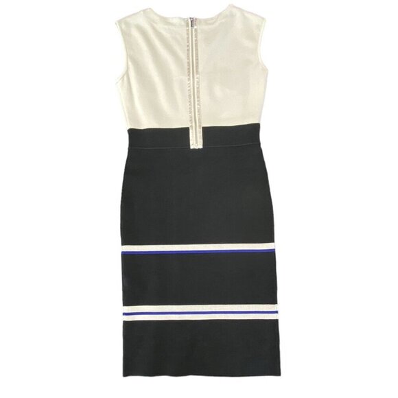 Karen Millen sz 2 Dress Sheath Beige Black sleeveless Classic Designer Luxury - Picture 2 of 4